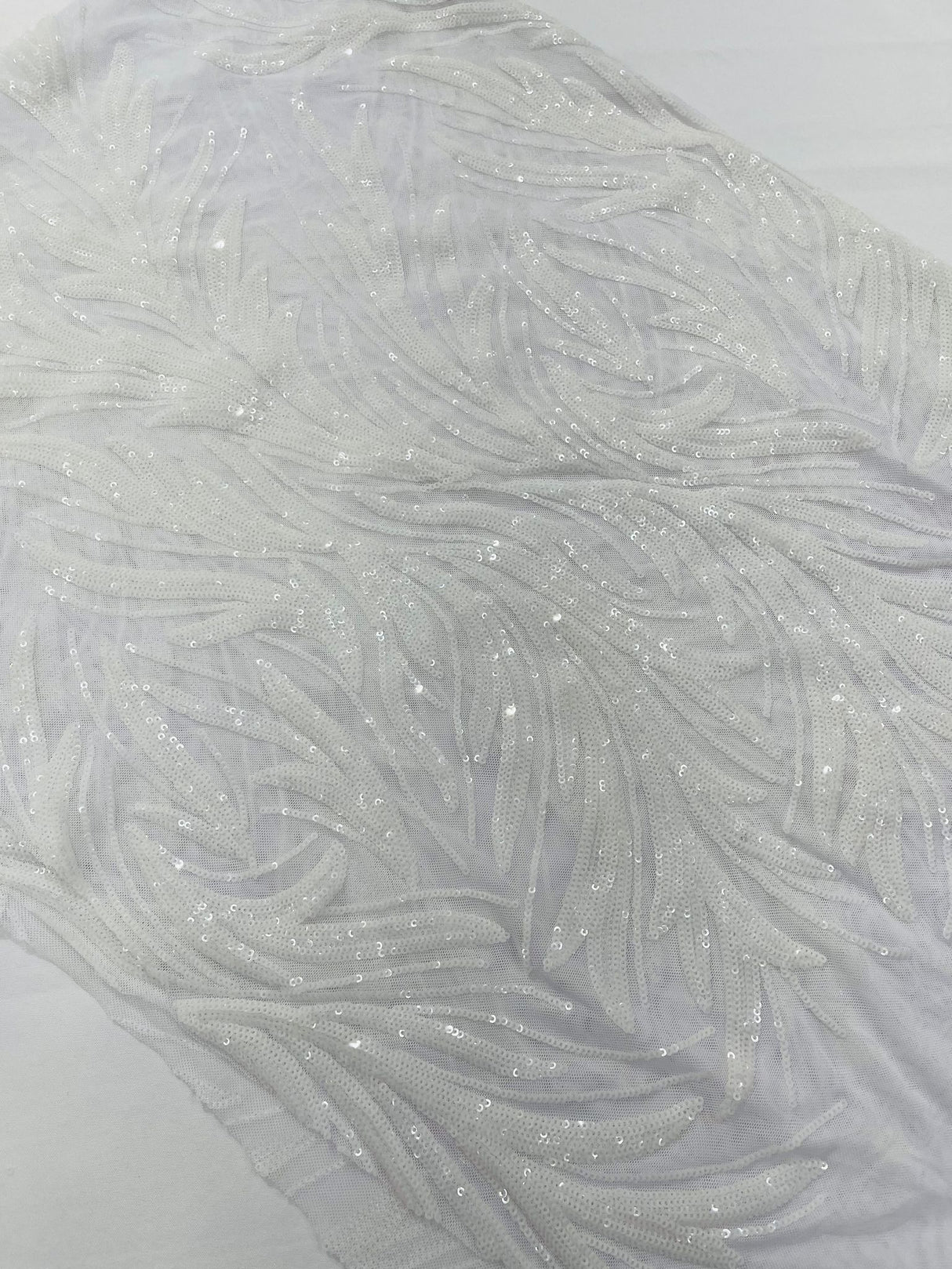 Feather Wing Shiny Sequin Mesh Fabric - Feather Wing Sequin Design, 54" Width (1 Yard)