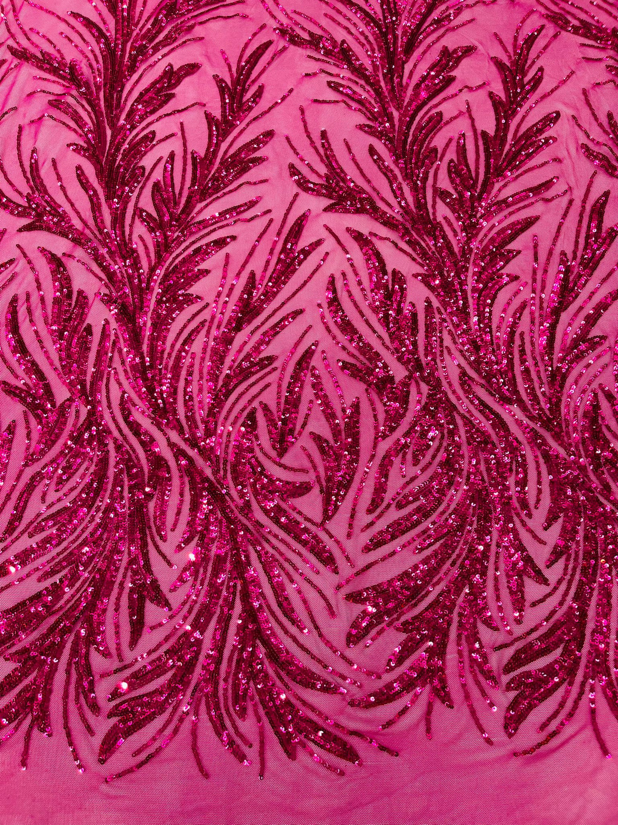 Feather Wing Shiny Sequin Mesh Fabric - Feather Wing Sequin Design, 54" Width (1 Yard)