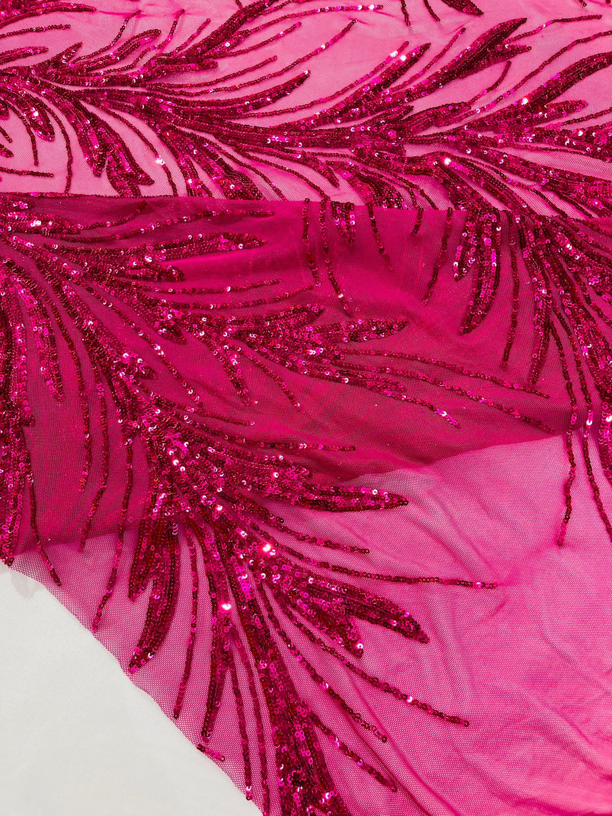 Feather Wing Shiny Sequin Mesh Fabric - Feather Wing Sequin Design, 54" Width (1 Yard)