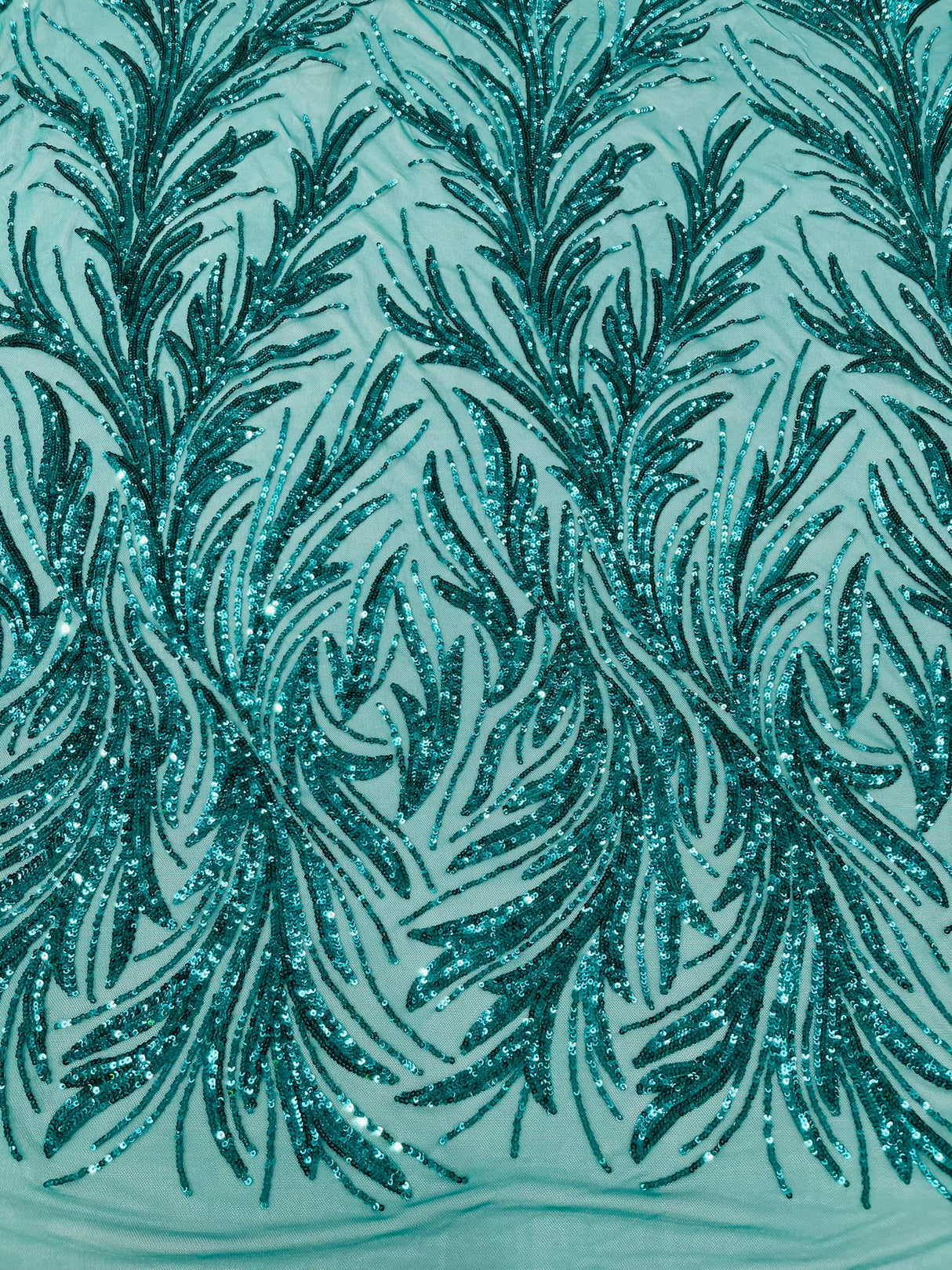 Feather Wing Shiny Sequin Mesh Fabric - Feather Wing Sequin Design, 54" Width (1 Yard)