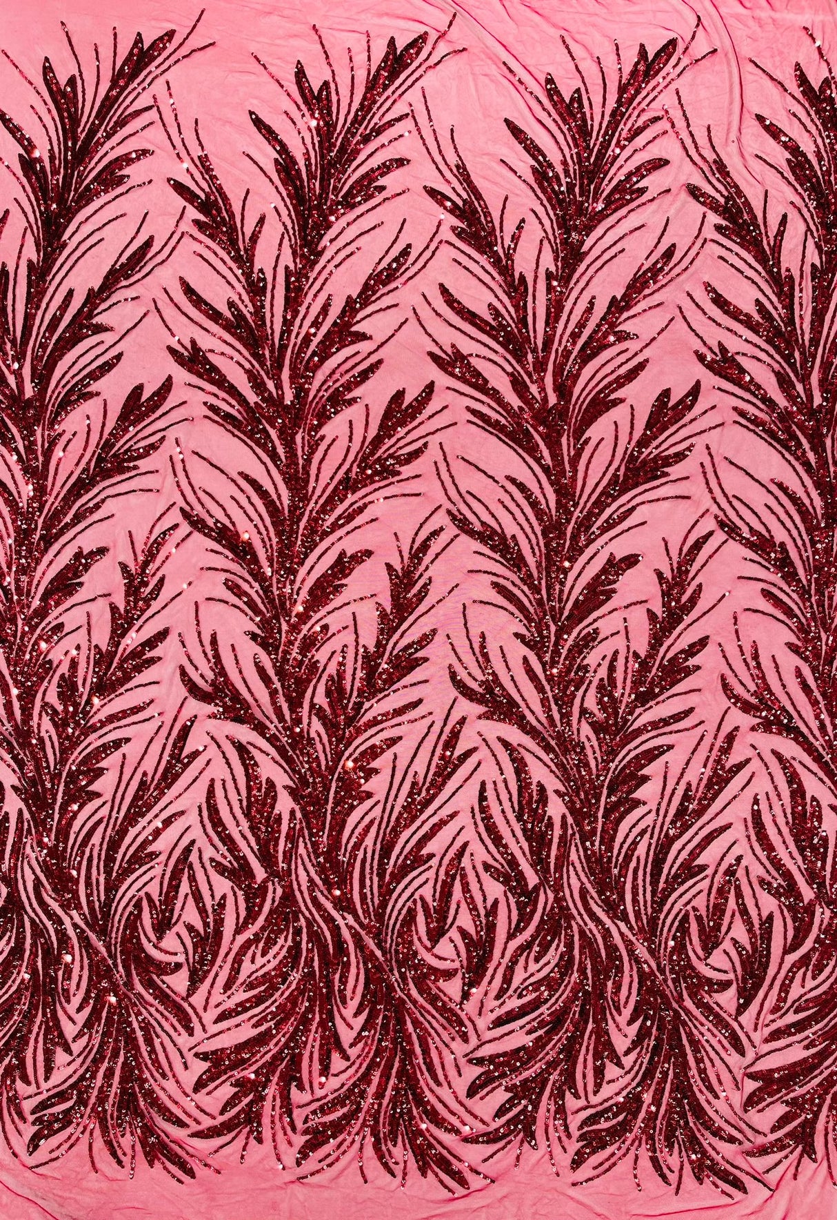 Feather Wing Shiny Sequin Mesh Fabric - Feather Wing Sequin Design, 54" Width (1 Yard)