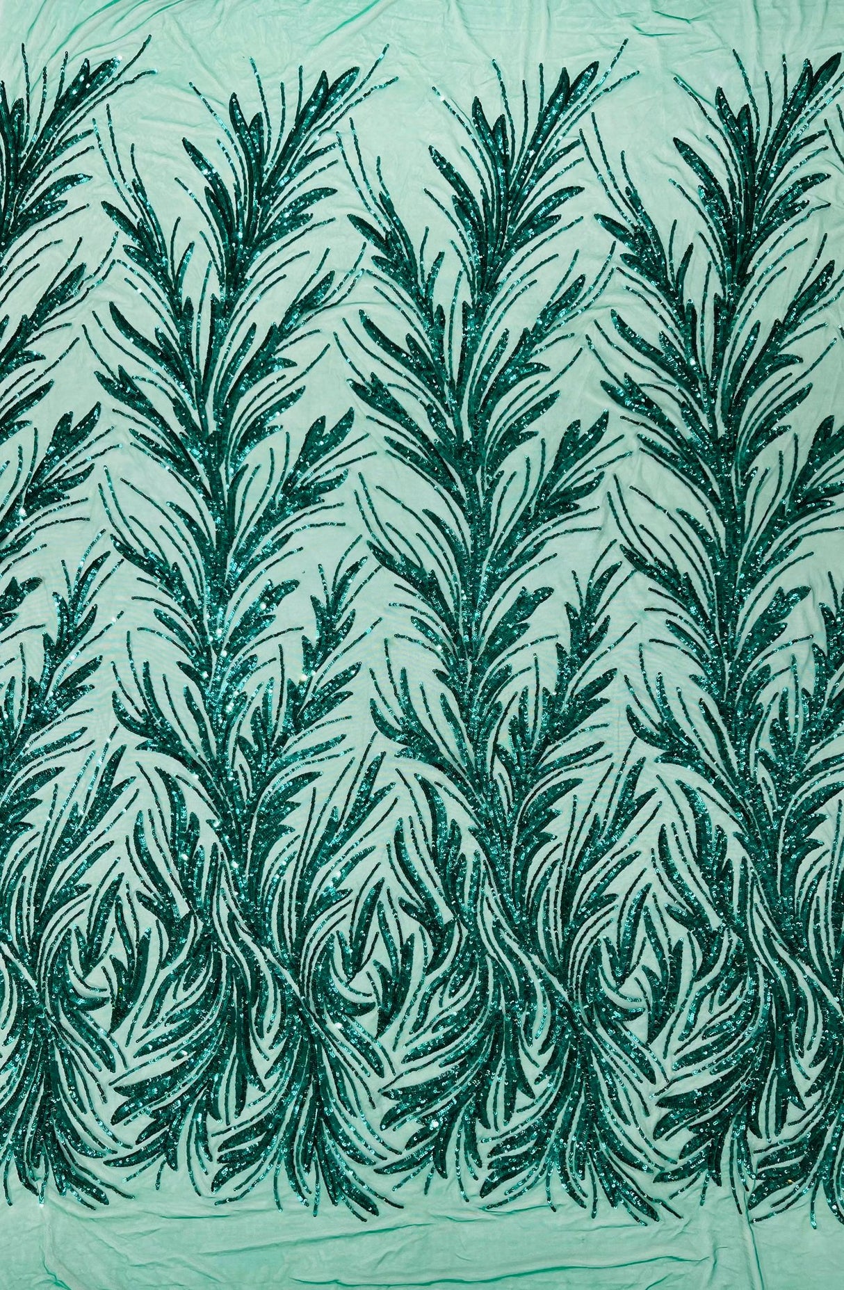 Feather Wing Shiny Sequin Mesh Fabric - Feather Wing Sequin Design, 54" Width (1 Yard)