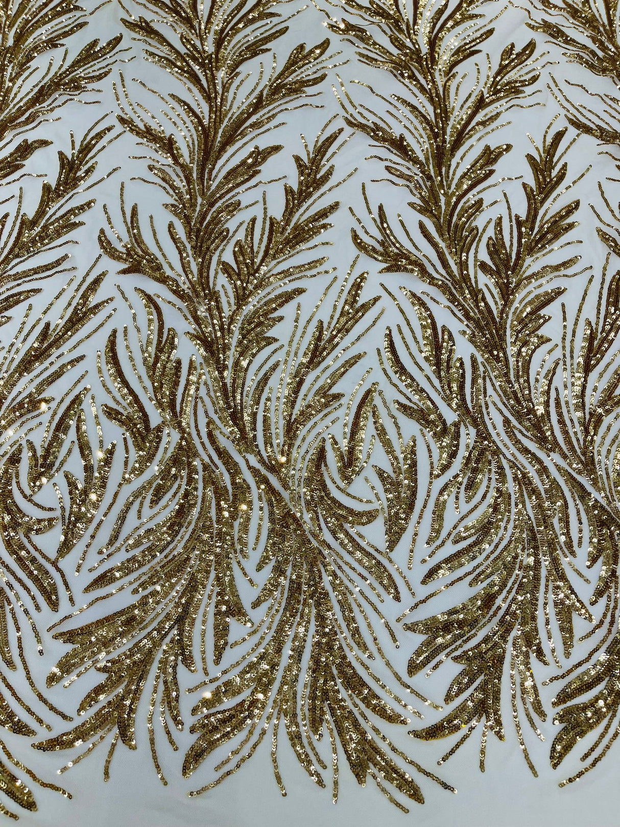 Feather Wing Shiny Sequin Mesh Fabric - Feather Wing Sequin Design, 54" Width (1 Yard)