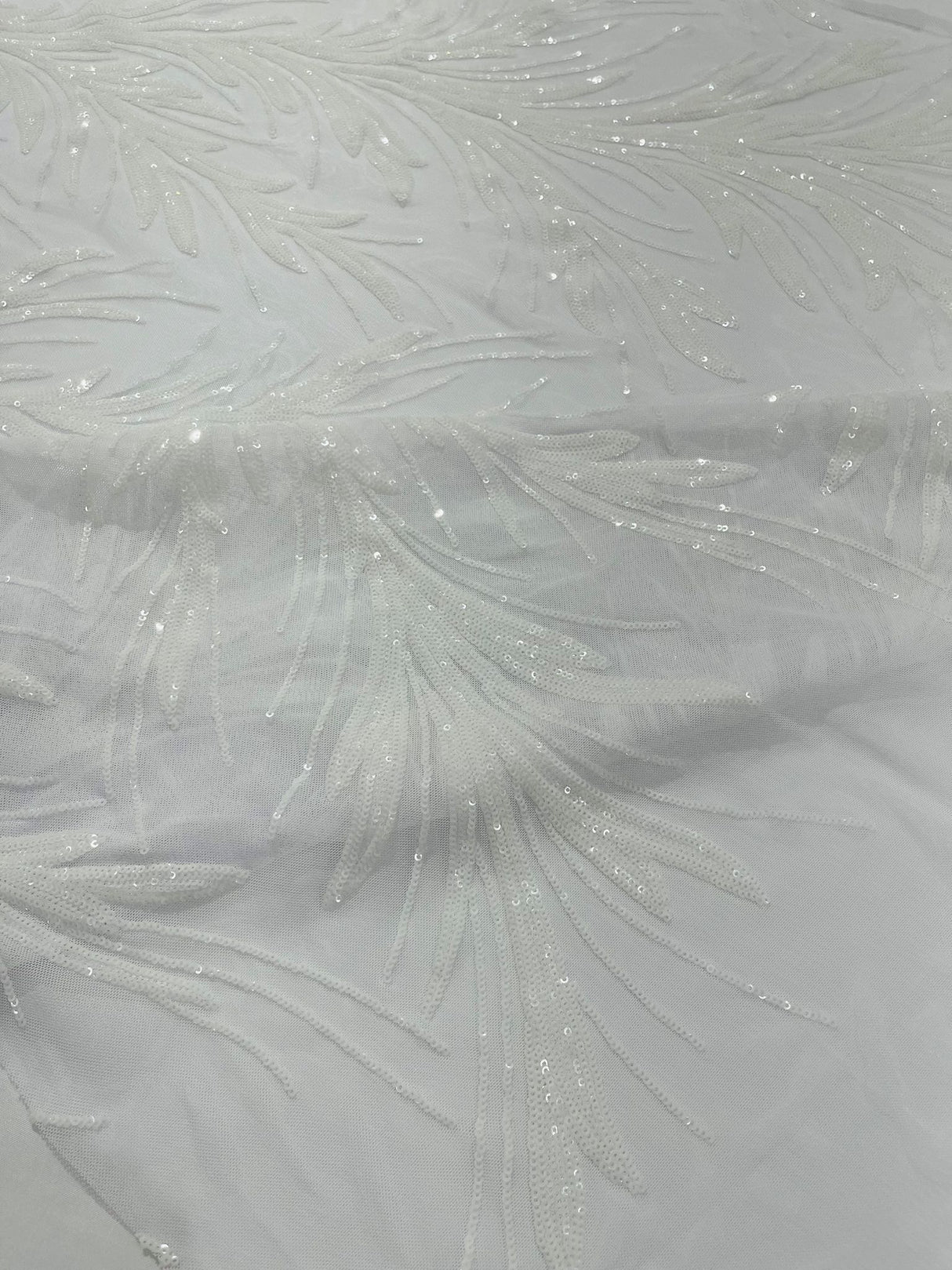 Feather Wing Shiny Sequin Mesh Fabric - Feather Wing Sequin Design, 54" Width (1 Yard)