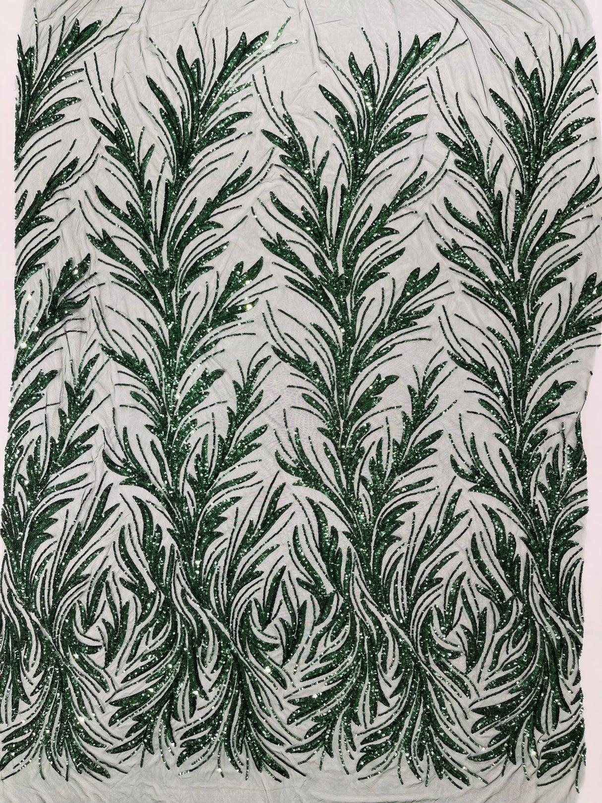 Feather Wing Shiny Sequin Mesh Fabric - Feather Wing Sequin Design, 54" Width (1 Yard)