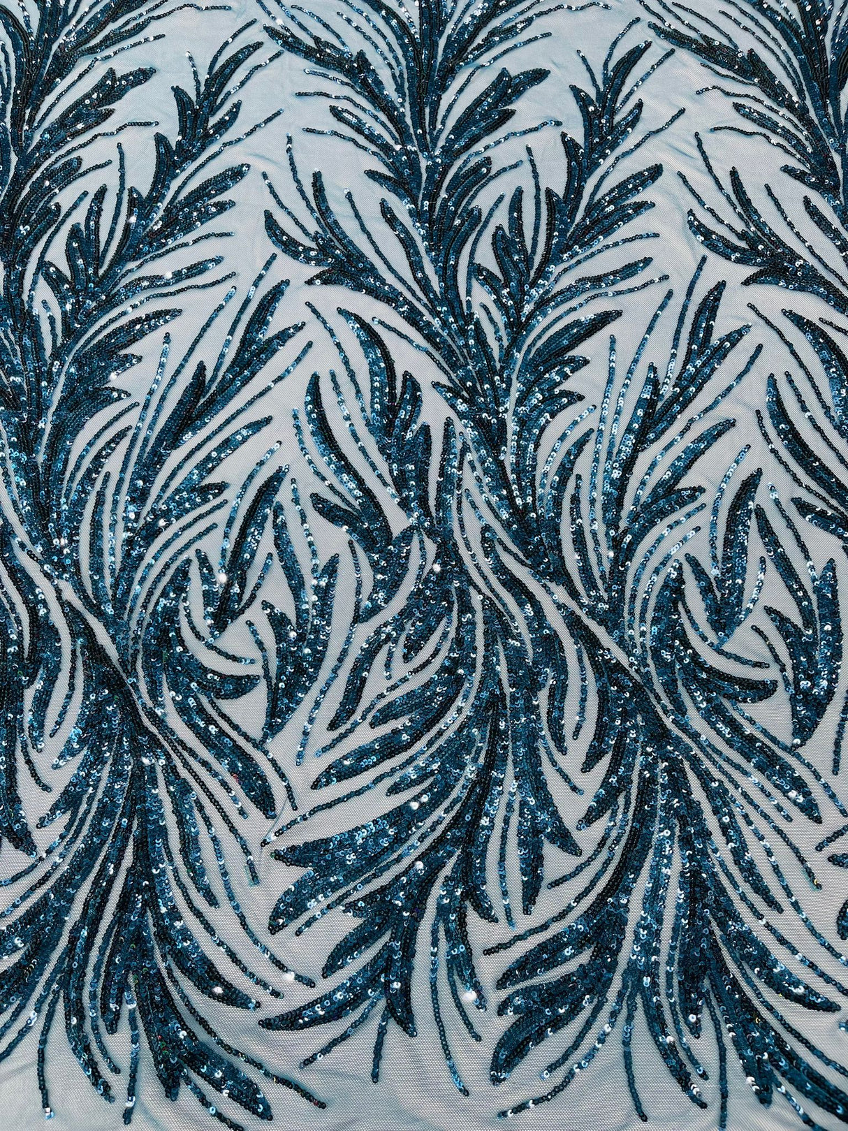 Feather Wing Shiny Sequin Mesh Fabric - Feather Wing Sequin Design, 54" Width (1 Yard)