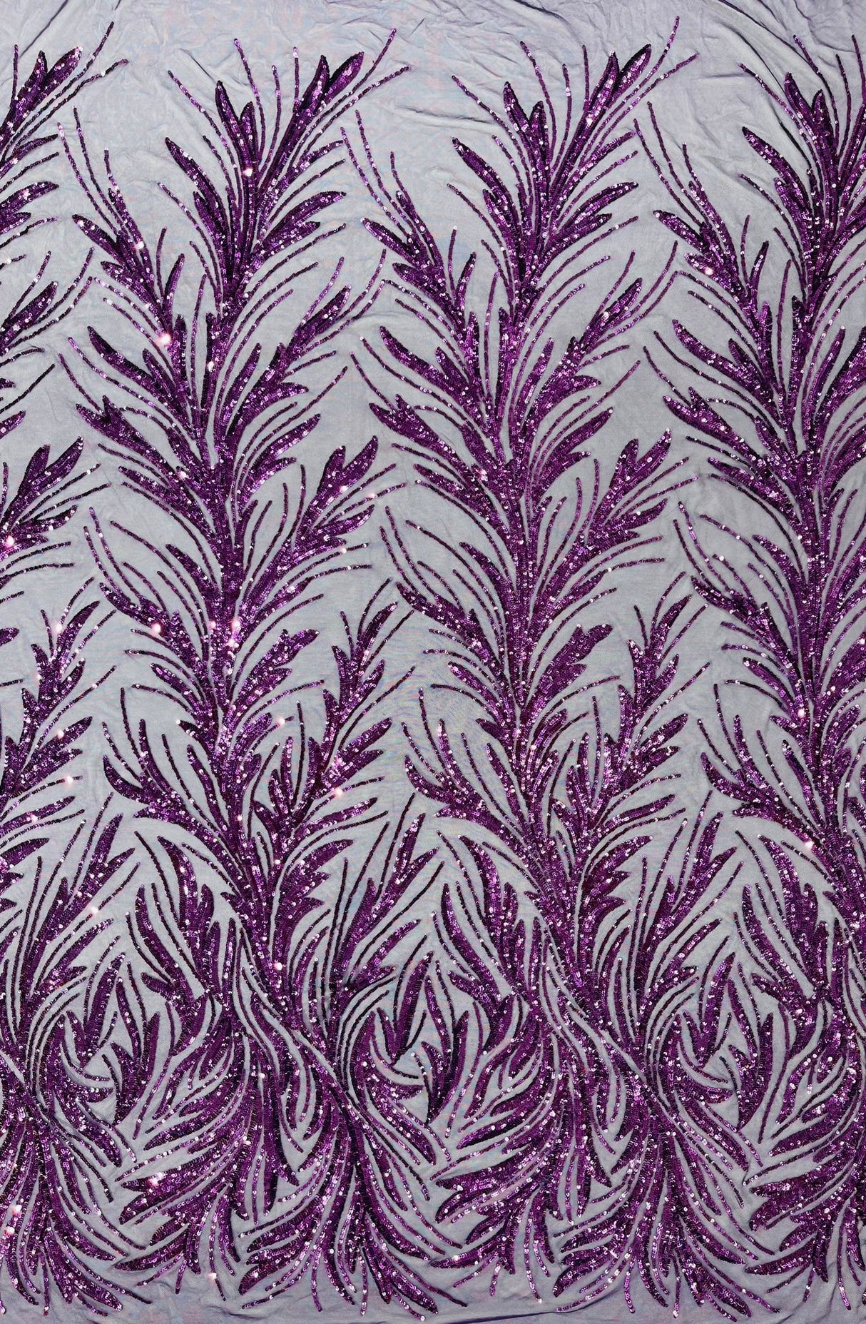 Feather Wing Shiny Sequin Mesh Fabric - Feather Wing Sequin Design, 54" Width (1 Yard)