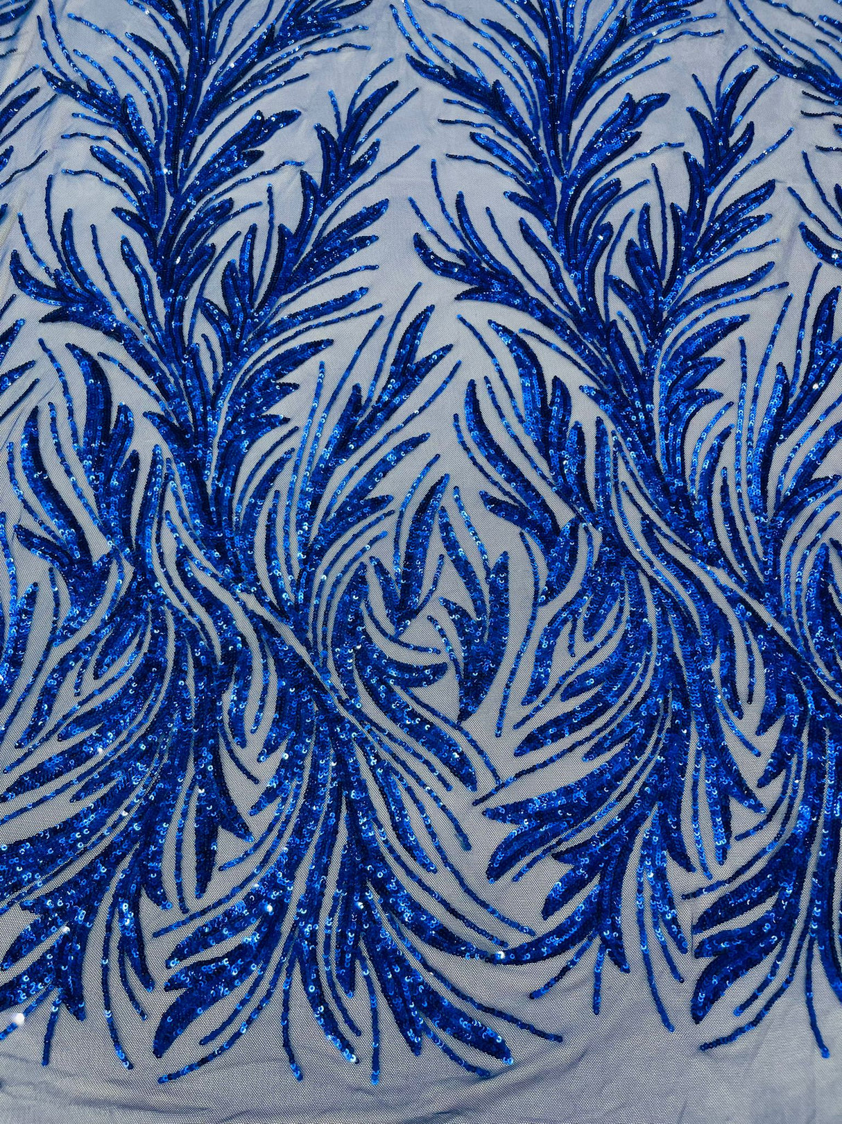 Feather Wing Shiny Sequin Mesh Fabric - Feather Wing Sequin Design, 54" Width (1 Yard)