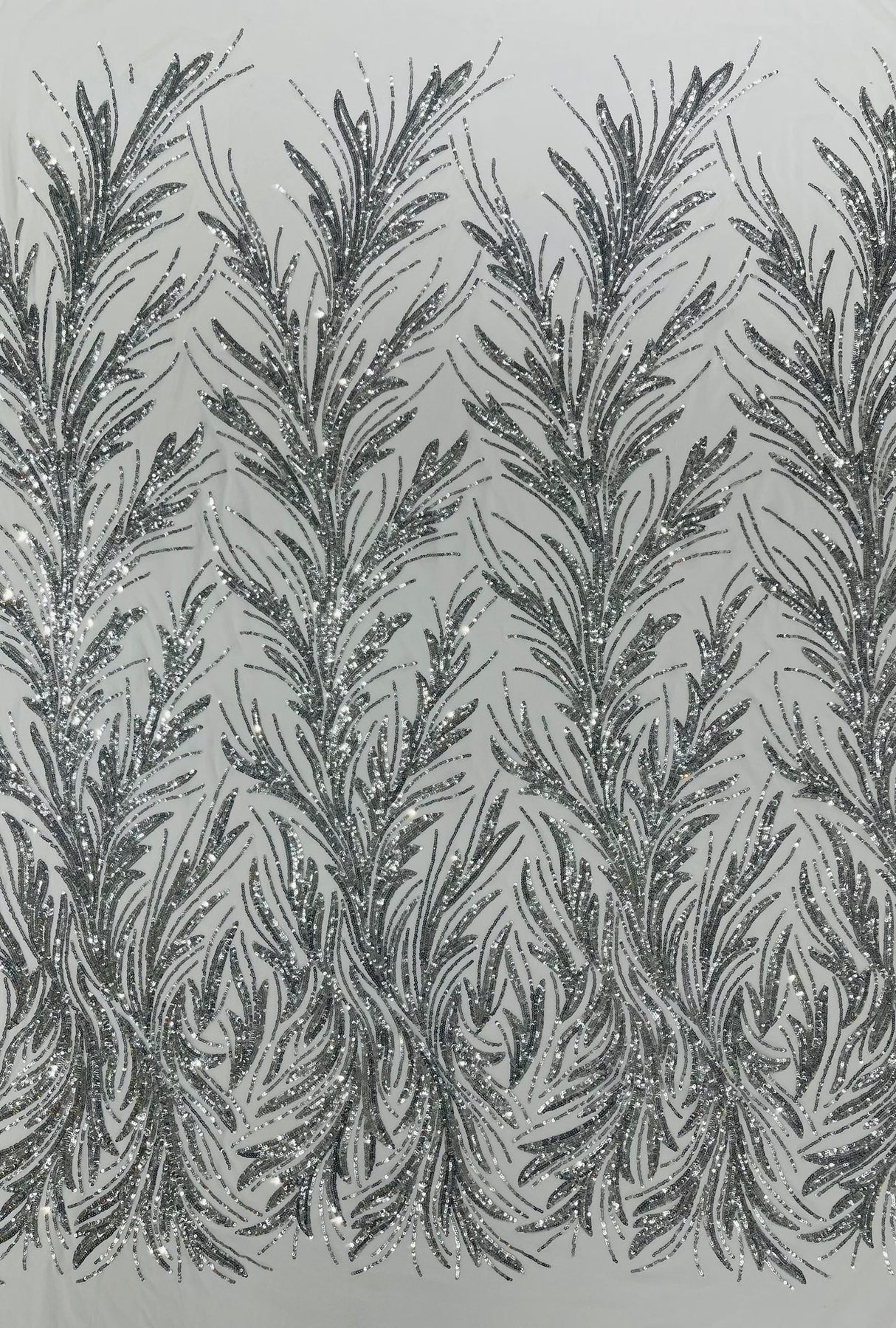 Feather Wing Shiny Sequin Mesh Fabric - Feather Wing Sequin Design, 54" Width (1 Yard)