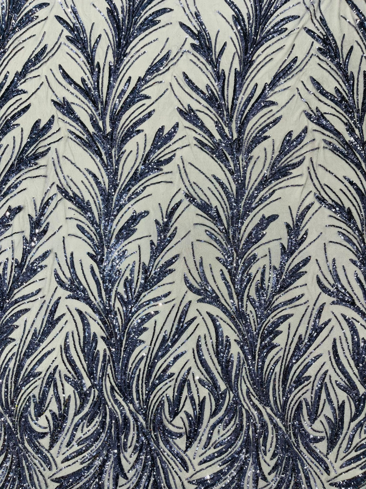 Feather Wing Shiny Sequin Mesh Fabric - Feather Wing Sequin Design, 54" Width (1 Yard)