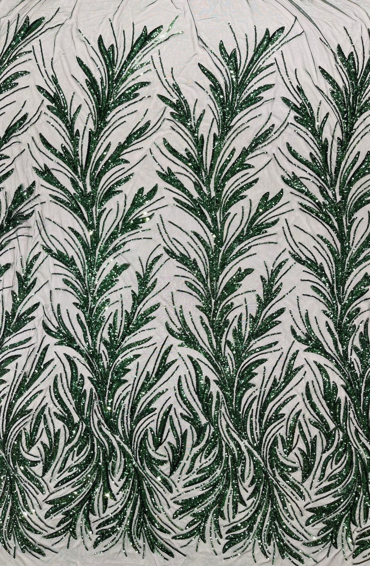 Feather Wing Shiny Sequin Mesh Fabric - Feather Wing Sequin Design, 54" Width (1 Yard)