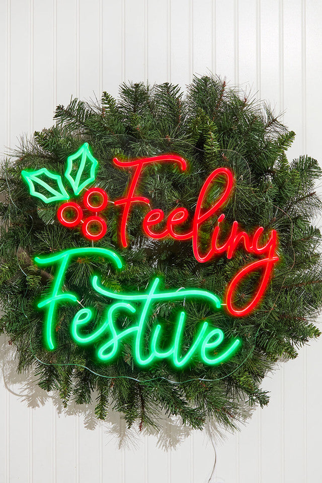 23.1 Inch Feeling Festive Lit Neon Sign Red & Green Holiday LED Wall Décor