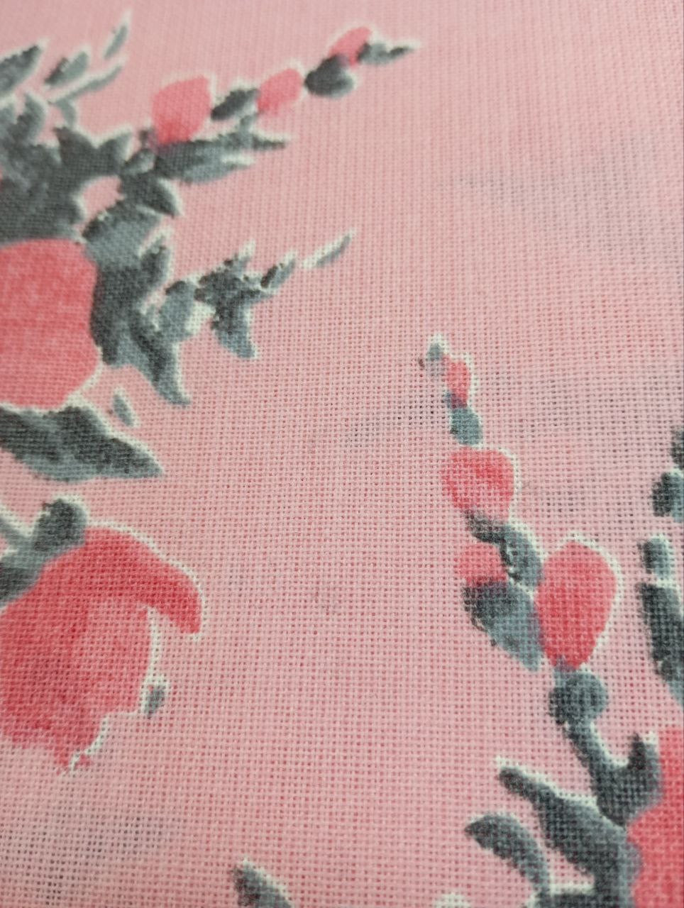 Printed Polyester Fabric Gray Pink Floral