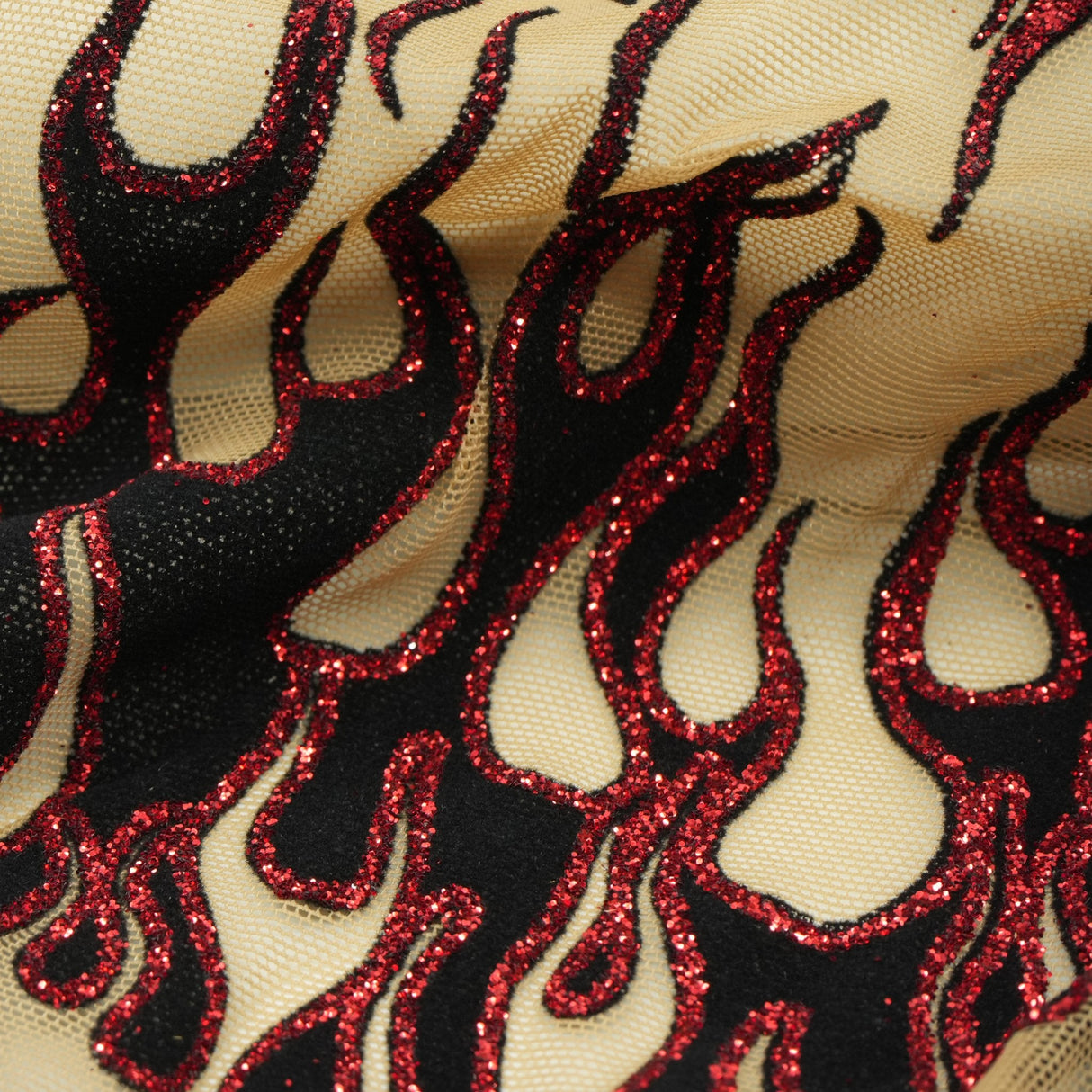 Glittered Flocked Stretch Mesh Fabric