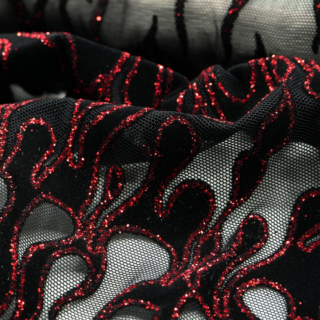 Glittered Flocked Stretch Mesh Fabric