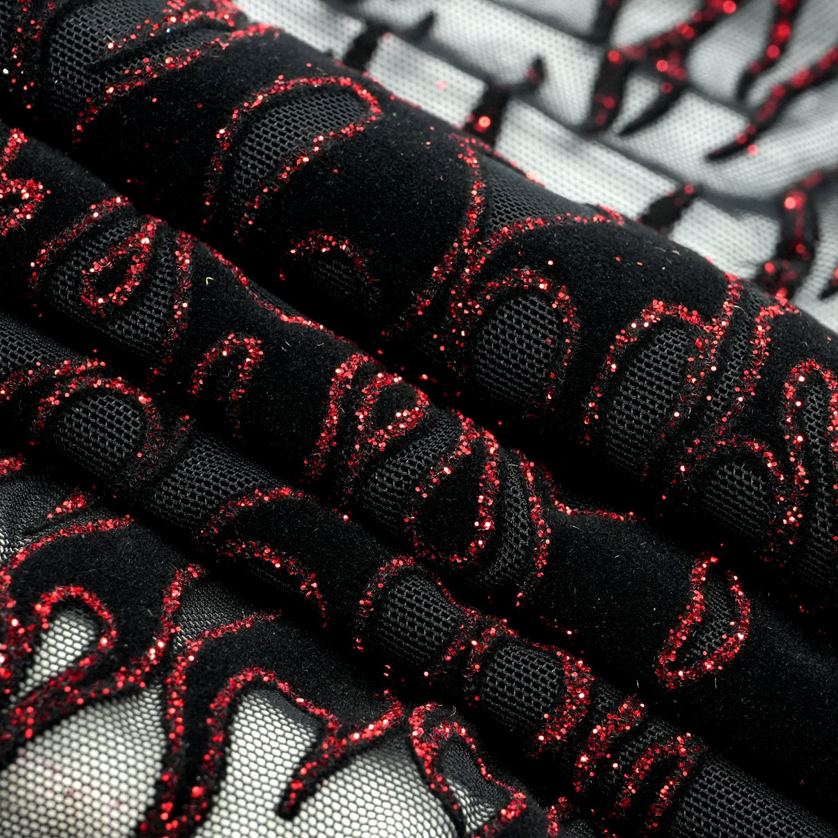 Glittered Flocked Stretch Mesh Fabric