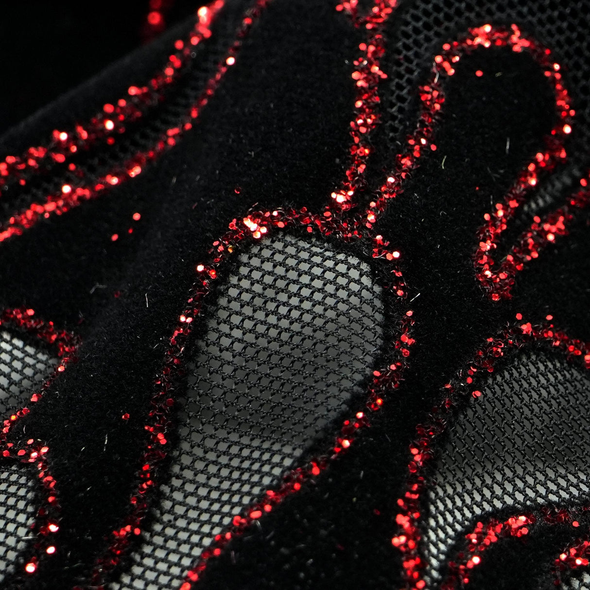Glittered Flocked Stretch Mesh Fabric