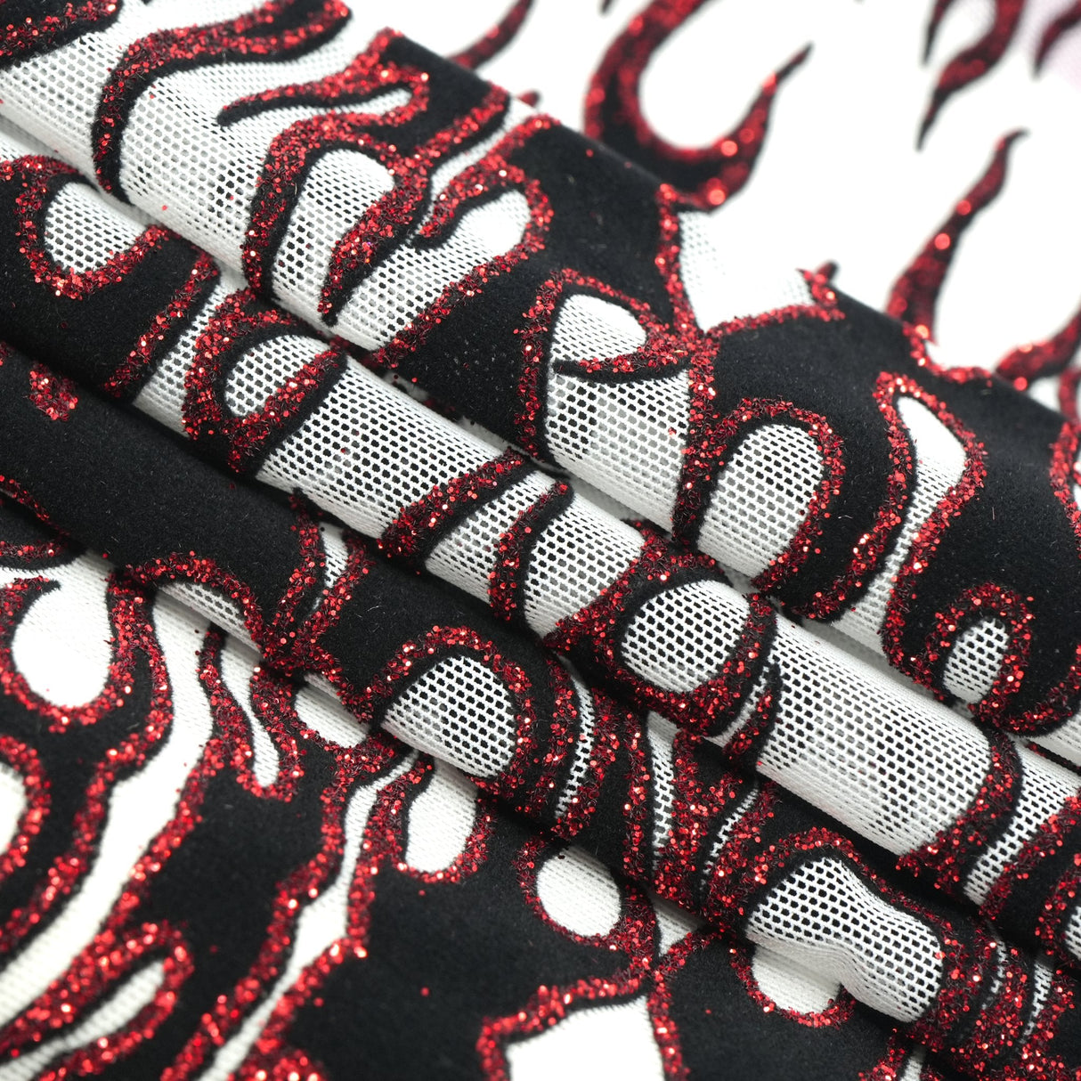 Glittered Flocked Stretch Mesh Fabric