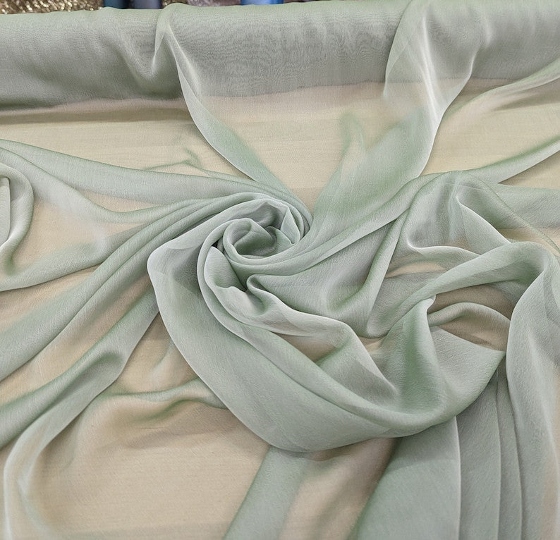 Two Tone Chiffon Polyester Fabric - Sage Green, 58/59" Width (1 Yard)