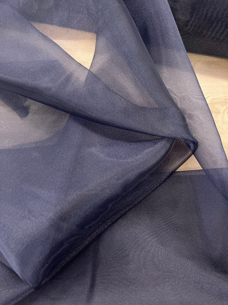 Crystal Organza Polyester Fabric - Navy Blue, Sheer With Shine, 58/59" Width (1 Yard)