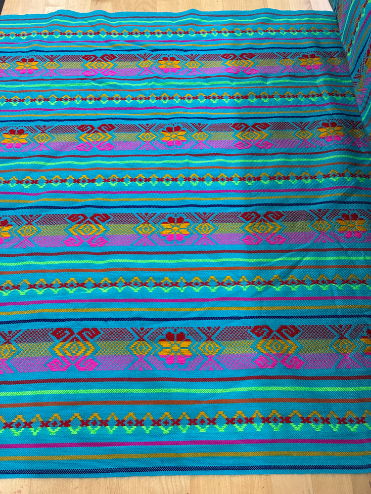 Atardecer Turquesa Acrylic Fabric - Turquoise Multicolor Horizontal Design, 30" Width (1 Yard)