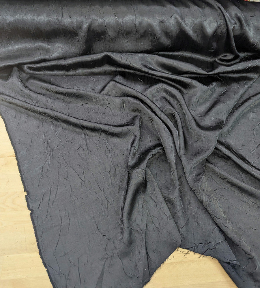 Black Crushed Charmeuse Polyester Fabric - Black, Crushed Finish, 54" Width (1 Yard)