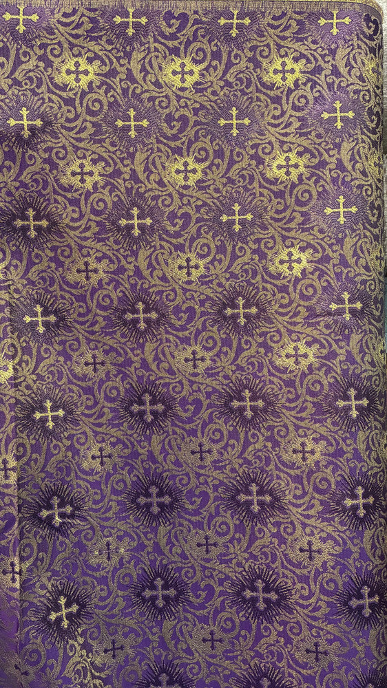 Small Metallic Cross Polyester Brocade Fabric - Multiple Colors, Small Metallic Cross Pattern, 58-59" Width (1 Yard)