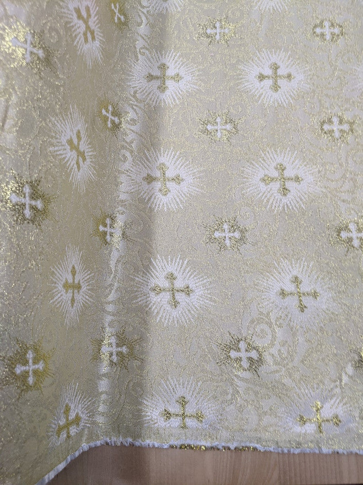 Small Metallic Cross Polyester Brocade Fabric - Multiple Colors, Small Metallic Cross Pattern, 58-59" Width (1 Yard)