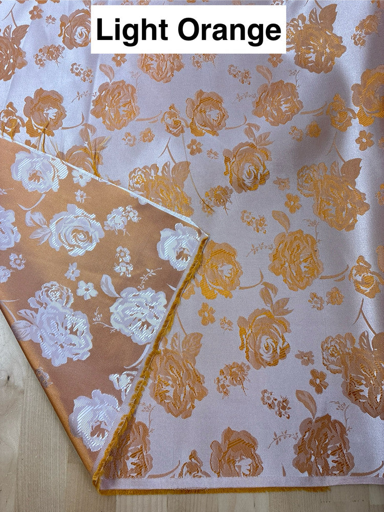 Flower Jacquard Brocade Polyester Fabric - Floral Pattern, 58/59" Width, 5 Colors (1 Yard)