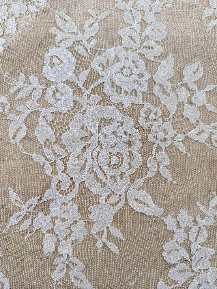 Stretch Lace Polyester Spandex Fabric - Black/Ivory Floral Pattern, 58/59" Width (1 Yard)