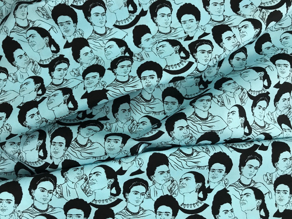 Robert Kaufman Frida Cotton Fabric - Blue Frida Face Print, 44/45" Width (1 Yard)