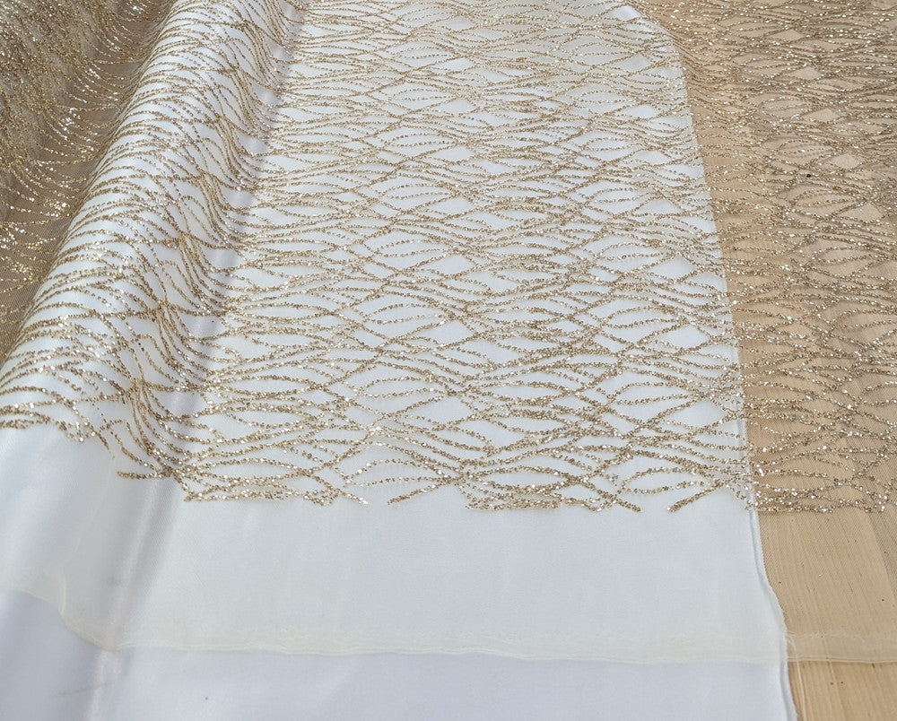 Glitter Lace Polyester Fabric - Sheer Mesh, Allover Glitter, 59/60" Design Width, 65/66" Total Width (1 Yard)