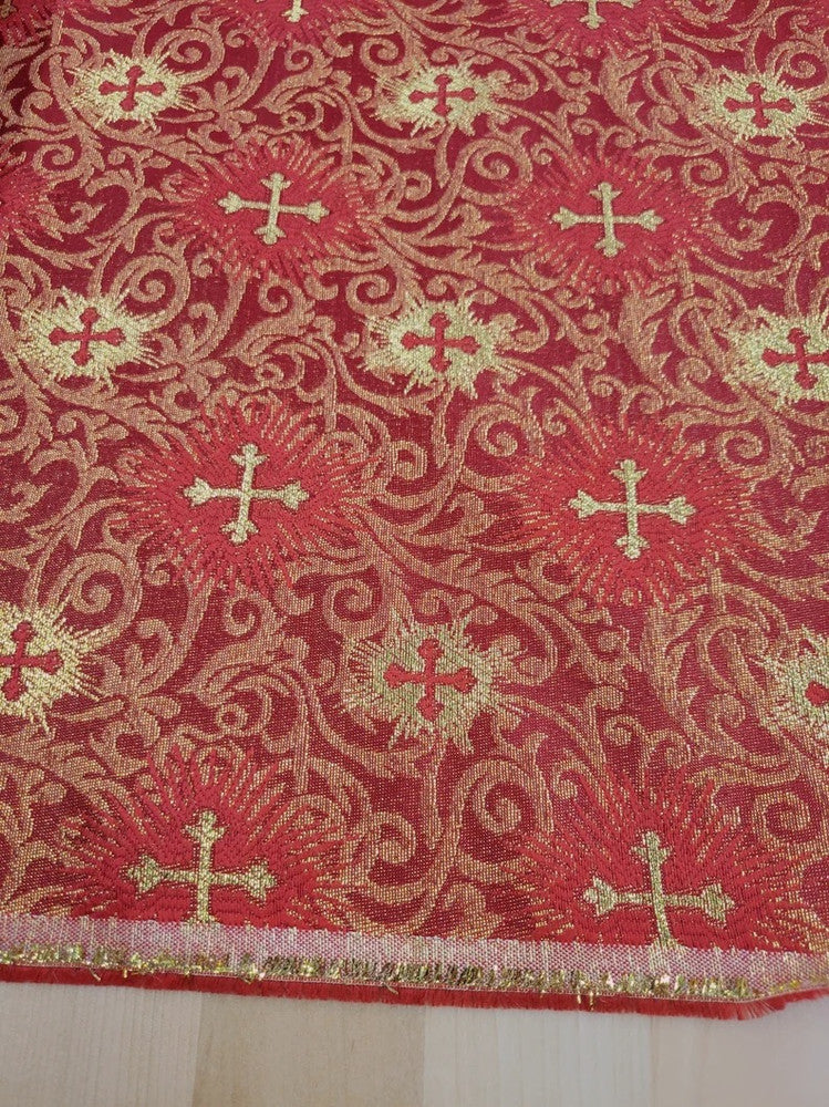Small Metallic Cross Polyester Brocade Fabric - Multiple Colors, Small Metallic Cross Pattern, 58-59" Width (1 Yard)