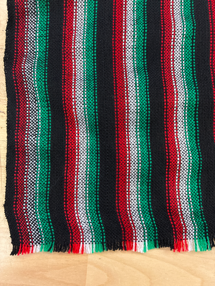 Zapata Tri Color Acrylic Fabric - Black With White, Red And Green Horizontal Stripes, 30" Width (1 Yard)