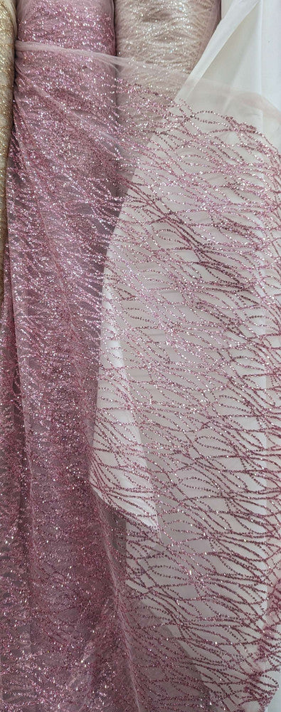 Glitter Lace Polyester Fabric - Sheer Mesh, Allover Glitter, 59/60" Design Width, 65/66" Total Width (1 Yard)