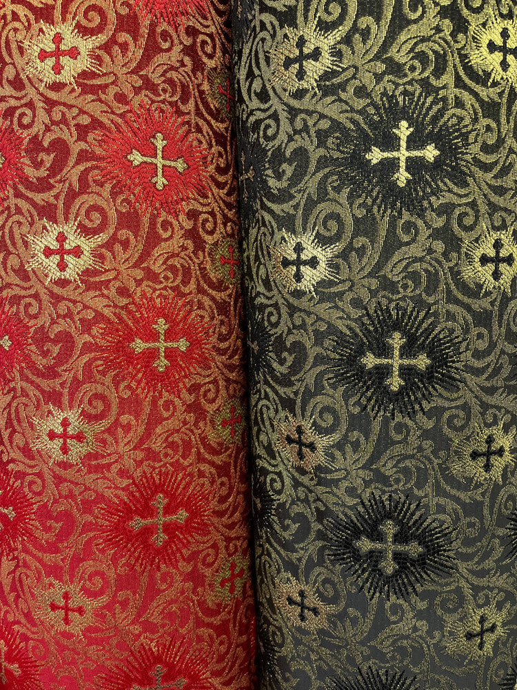 Small Metallic Cross Polyester Brocade Fabric - Multiple Colors, Small Metallic Cross Pattern, 58-59" Width (1 Yard)