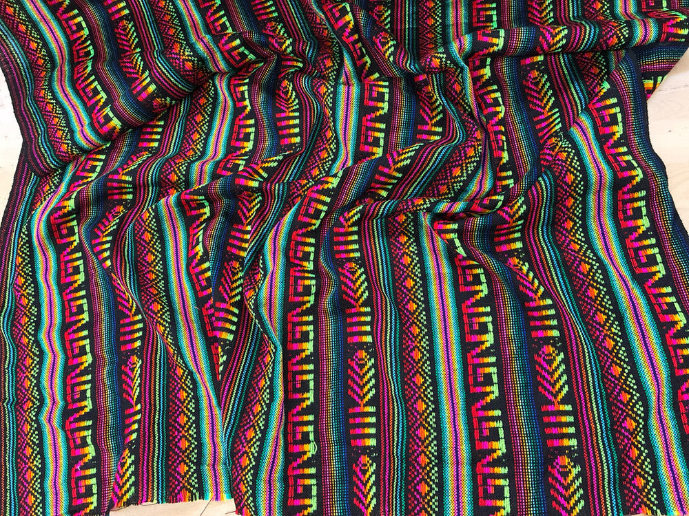 Maíz Acrylic Fabric - Black Multicolor Design, Horizontal Pattern, 30" Width (1 Yard)