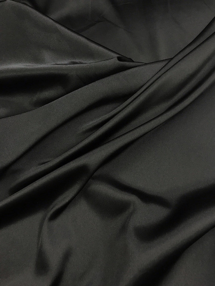 Stretch Charmeuse Polyester Spandex Fabric - Black, 58/59" Width, Two-Way Stretch (1 Yard)