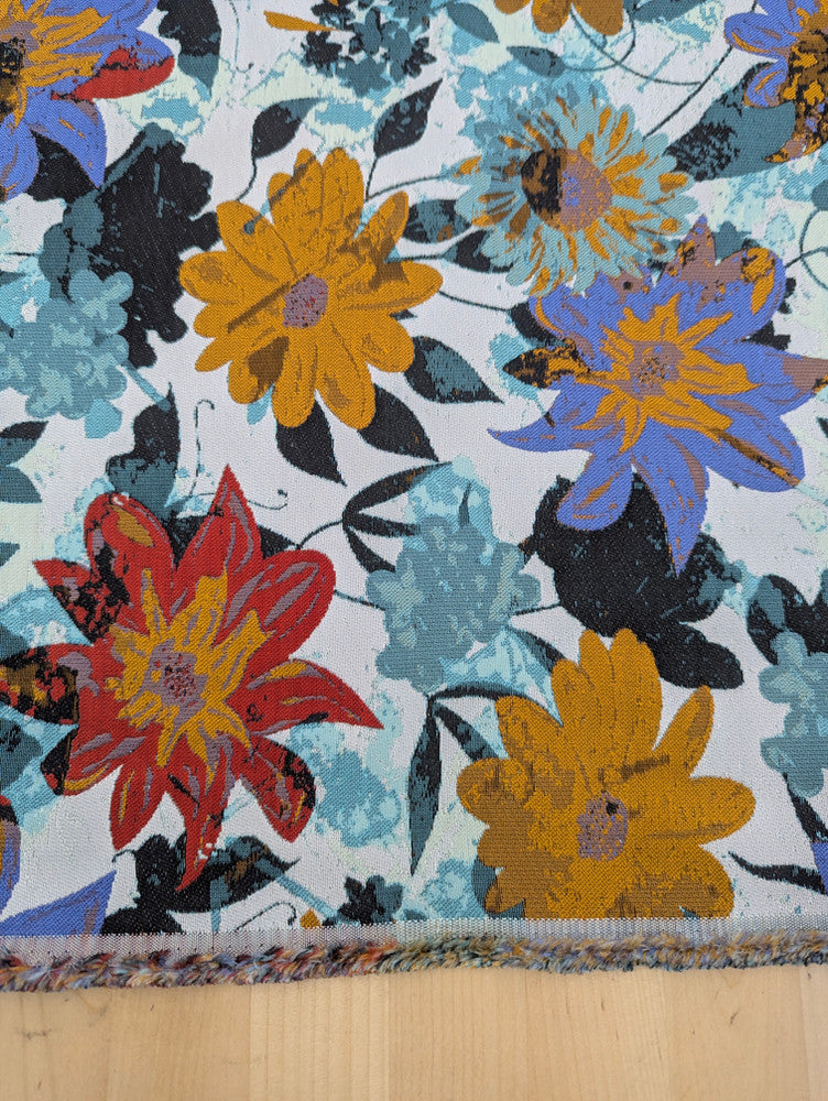 Matte Jacquard With Flowers Polyester Jacquard Fabric - Floral Pattern, Matte Finish, 58/59" Width (1 Yard)