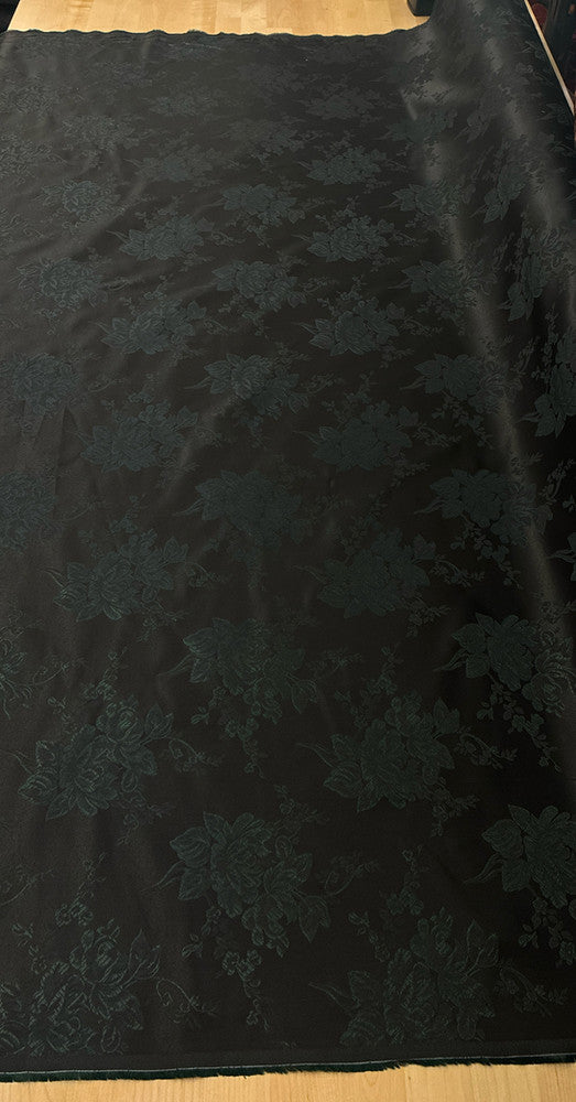 Flower Brocade Polyester Fabric - Black/Hunter Green Floral Jacquard, 58/59" Width (1 Yard)
