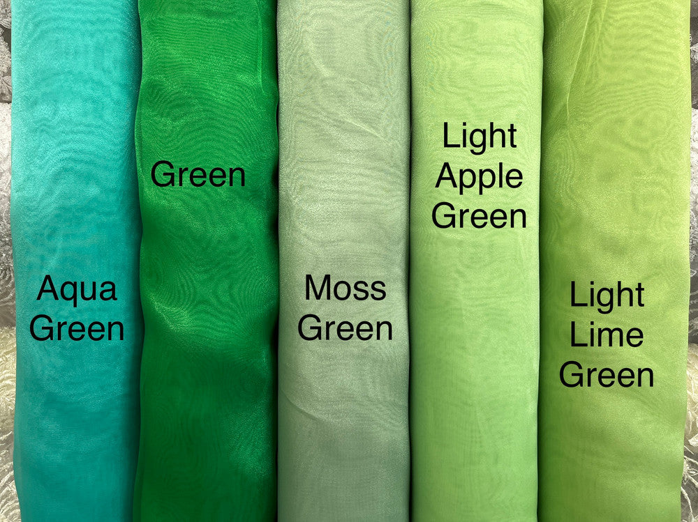 Crystal Organza Polyester Fabric - Moss Green, Sheer Shiny Finish, 58/59" Width (1 Yard)