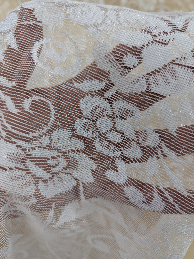 Floral Off White Lace Polyester/Nylon Fabric - Off White, Floral Pattern, 56/57" Width (1 Yard)
