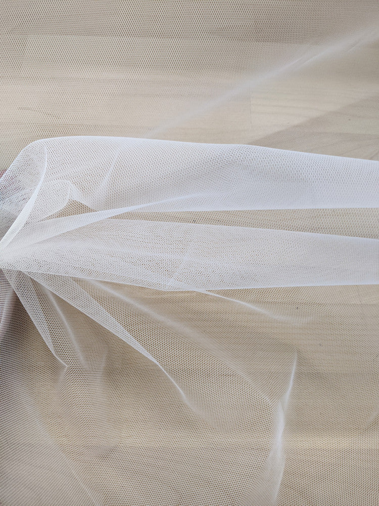 Hard Net Tulle Polyester Fabric - White, 58/59" Width, Medium Stiffness (1 Yard)