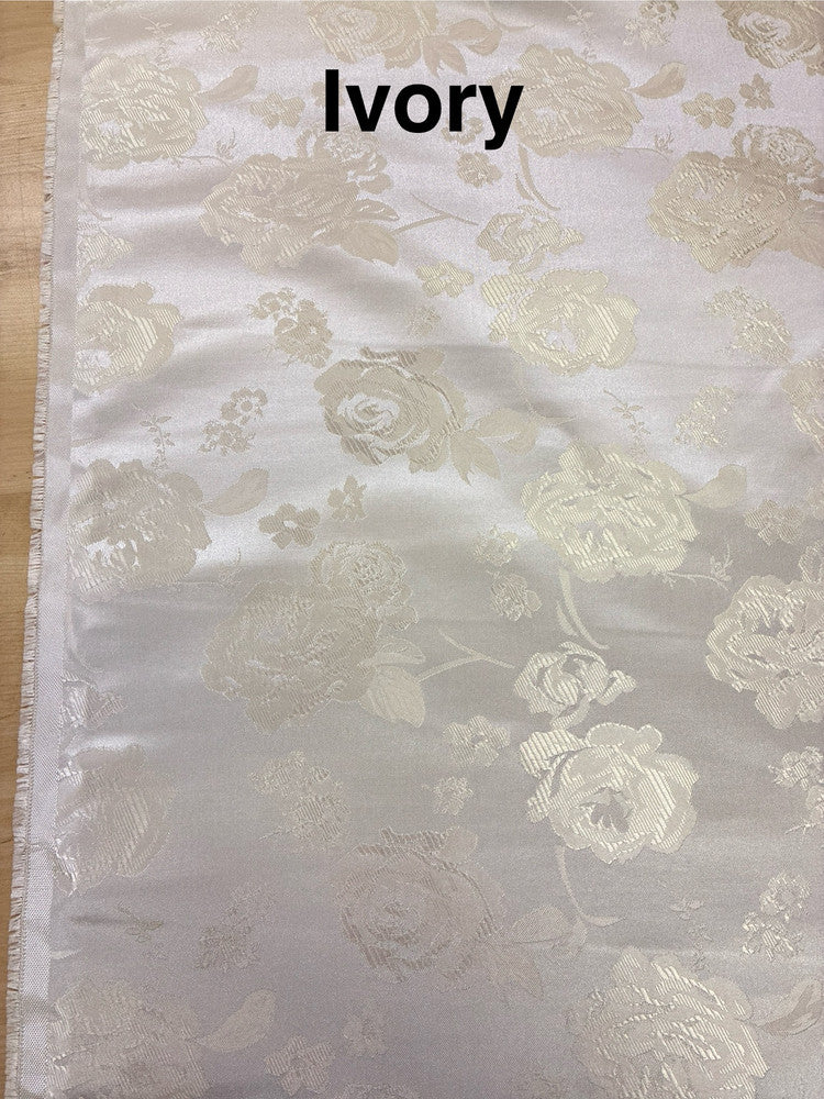Flower Jacquard Brocade Polyester Fabric - Floral Pattern, 58/59" Width, 5 Colors (1 Yard)