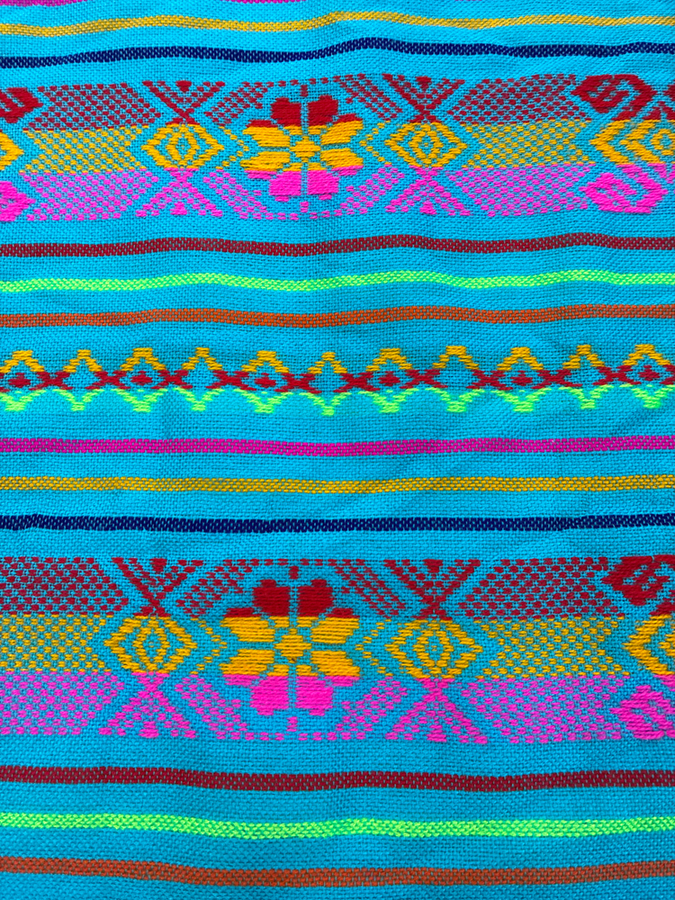 Atardecer Turquesa Acrylic Fabric - Turquoise Multicolor Horizontal Design, 30" Width (1 Yard)