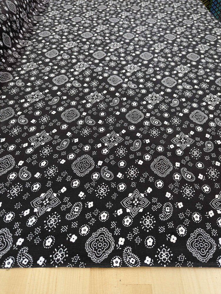 Bandana Poly Cotton Fabric - Paisley Bandana Print, Black, Red, Pink, Royal Blue, Yellow, 59/60" Width (1 Yard)