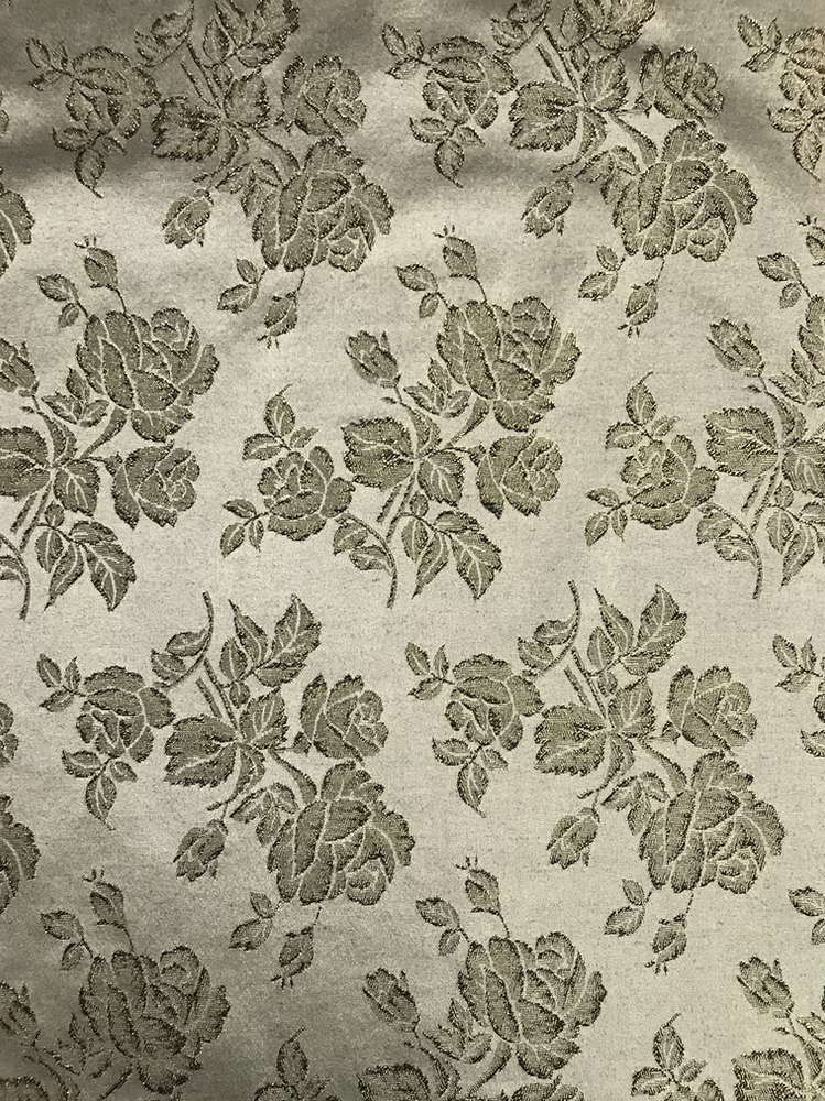 Gray Metallic Rose Polyester Brocade Fabric - Black/Gold Metallic Outline, 58/59" Width (1 Yard)