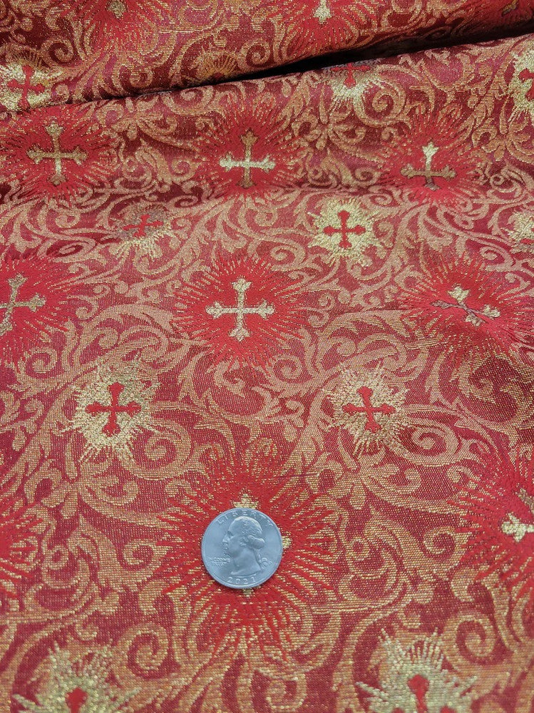 Small Metallic Cross Polyester Brocade Fabric - Multiple Colors, Small Metallic Cross Pattern, 58-59" Width (1 Yard)