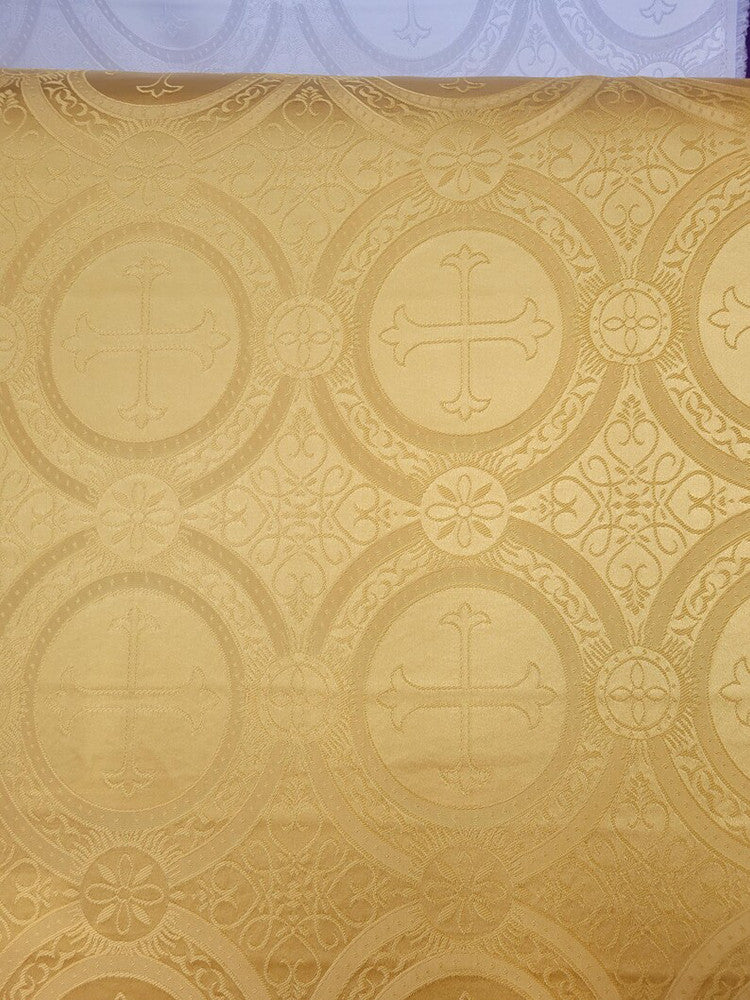 Church Cross Brocade Polyester Fabric - Matte Finish, Cross Pattern, 58/59" Width, 5 Colors (1 Yard)
