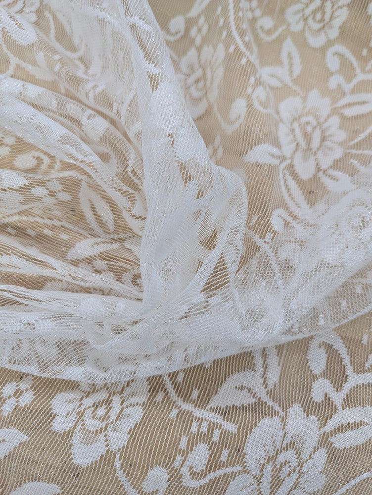 Floral Off White Lace Polyester/Nylon Fabric - Off White, Floral Pattern, 56/57" Width (1 Yard)